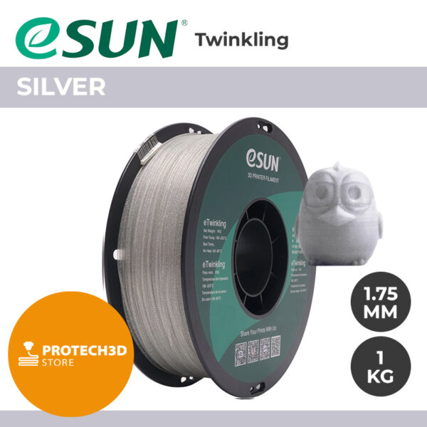 eSun - eTwinkling-filament, 1,75 mm, zilver, spoel van 1 kg - Afbeelding 3