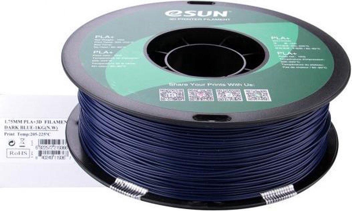 eSun - PLA+ filament, 1,75 mm, donkerblauw, spoel van 1 kg